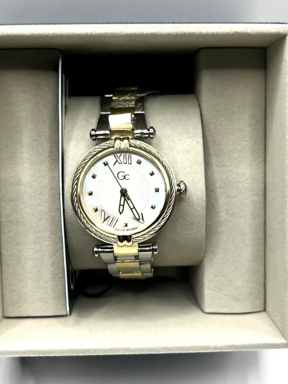 GC Guess Collection Womens Swiss Two Tone Watch Mother of Pearl Dial New